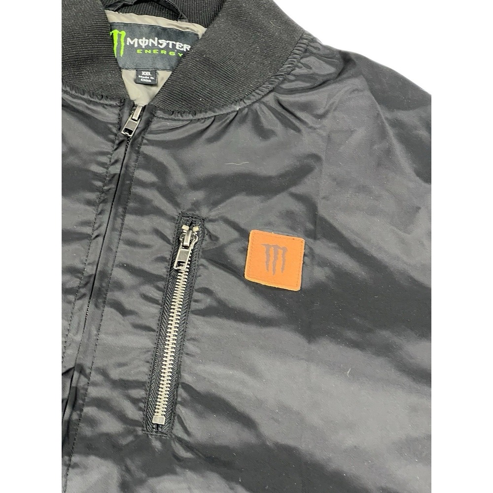 Monster Energy‎ Jacket Men's M Black Full Zip Bomber Windbreaker Flap Pockets - Picture 2 of 7